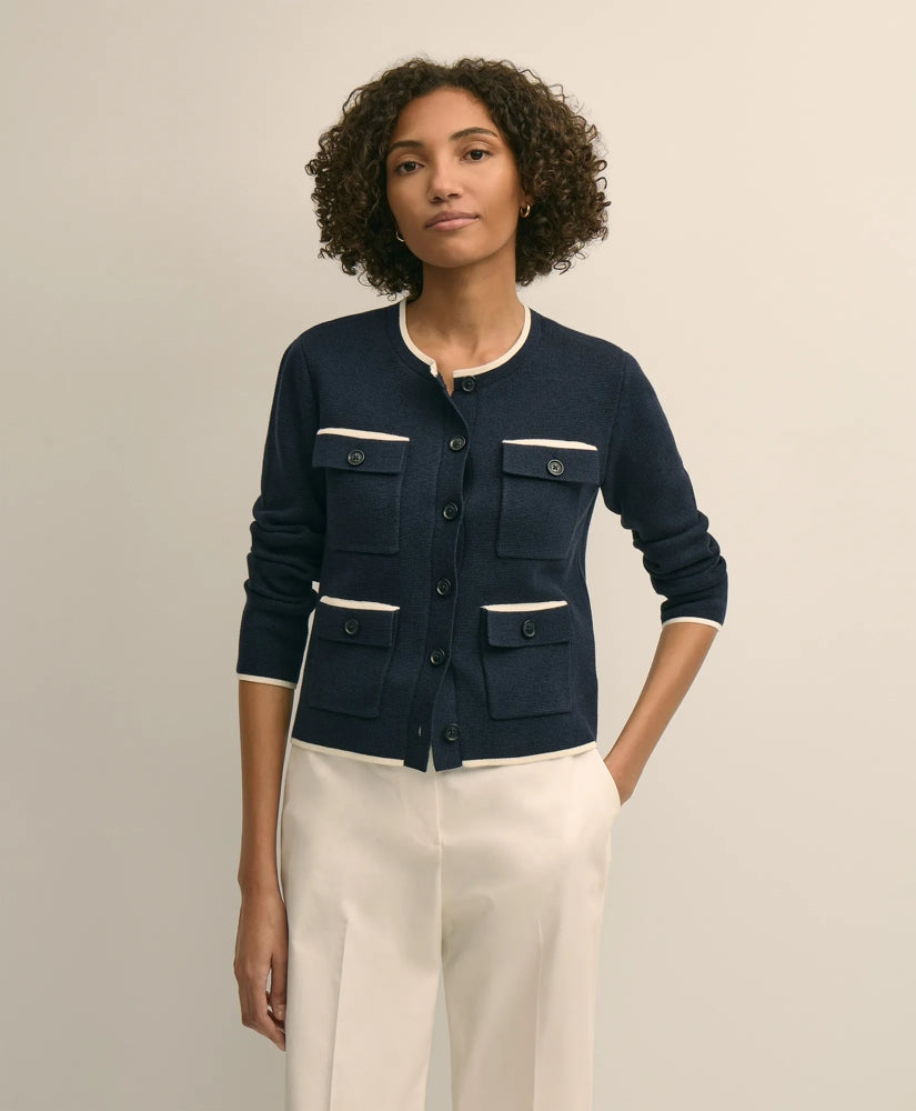 Cotton Tipped 4-Pocket Cardigan / Brooks Brothers Sale