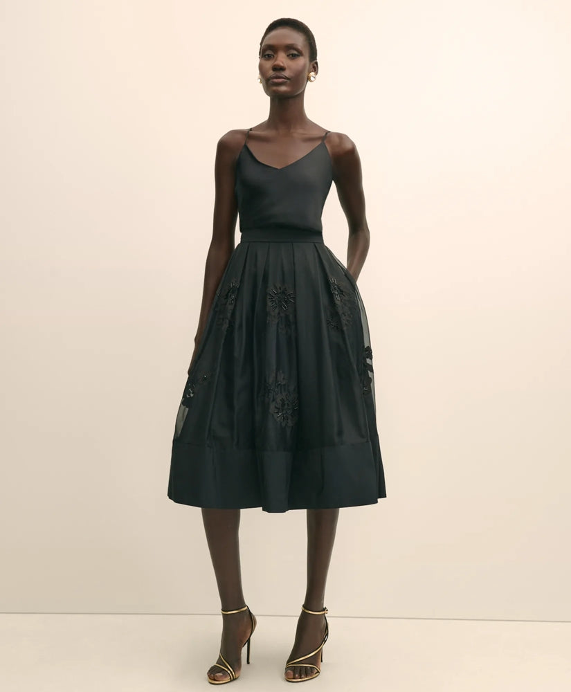 Taffeta Skirt With Embroidered Organza Overlay / Brooks Brothers Sale