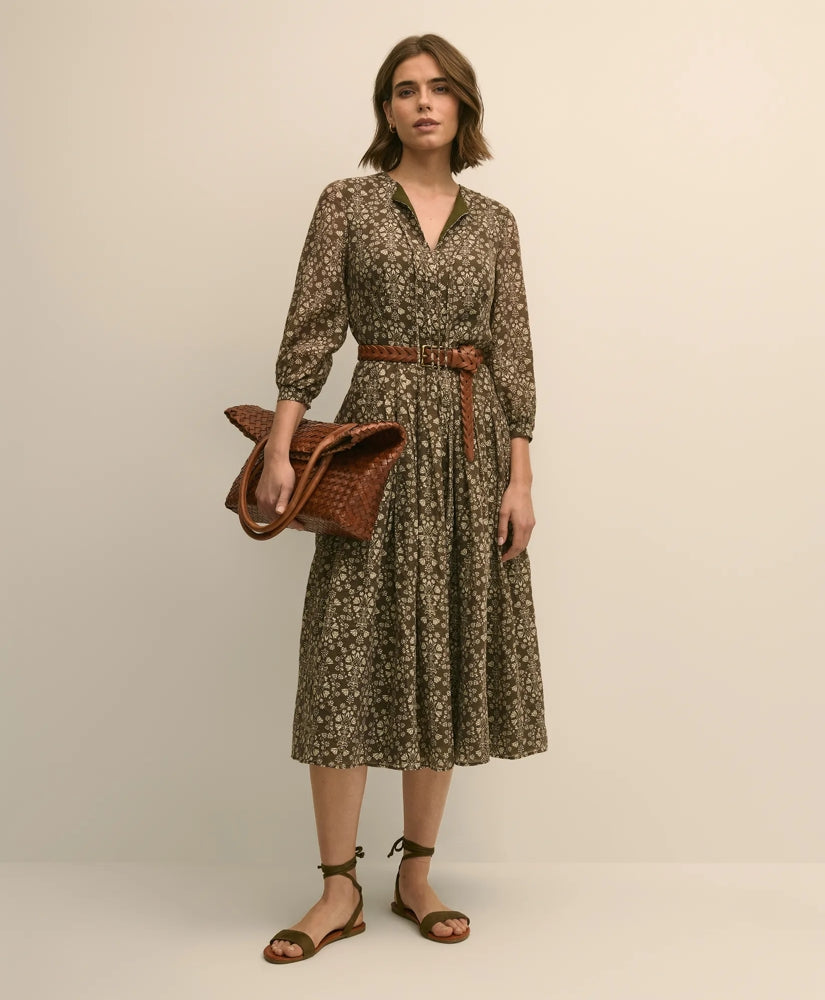 Tie-Neck Pleated Floral-Trellis Print Dress / Brooks Brothers Women