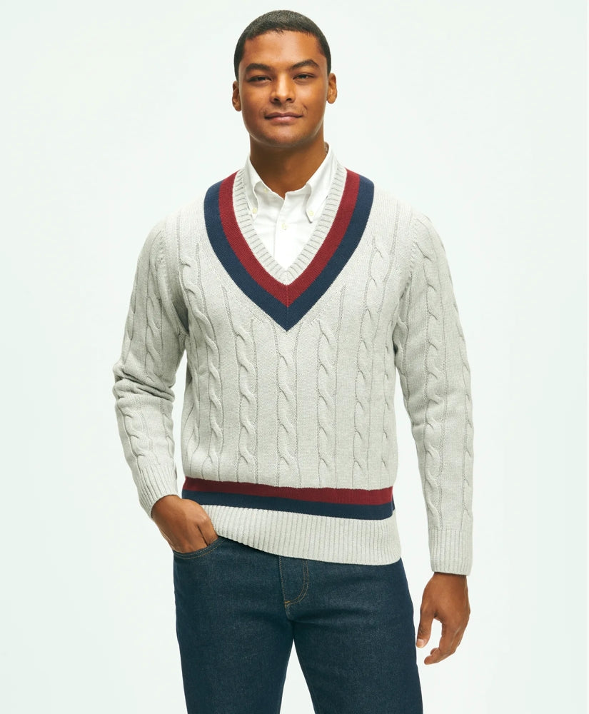 Vintage-Inspired Tennis V-Neck Sweater in Supima / Brooks Brothers Men