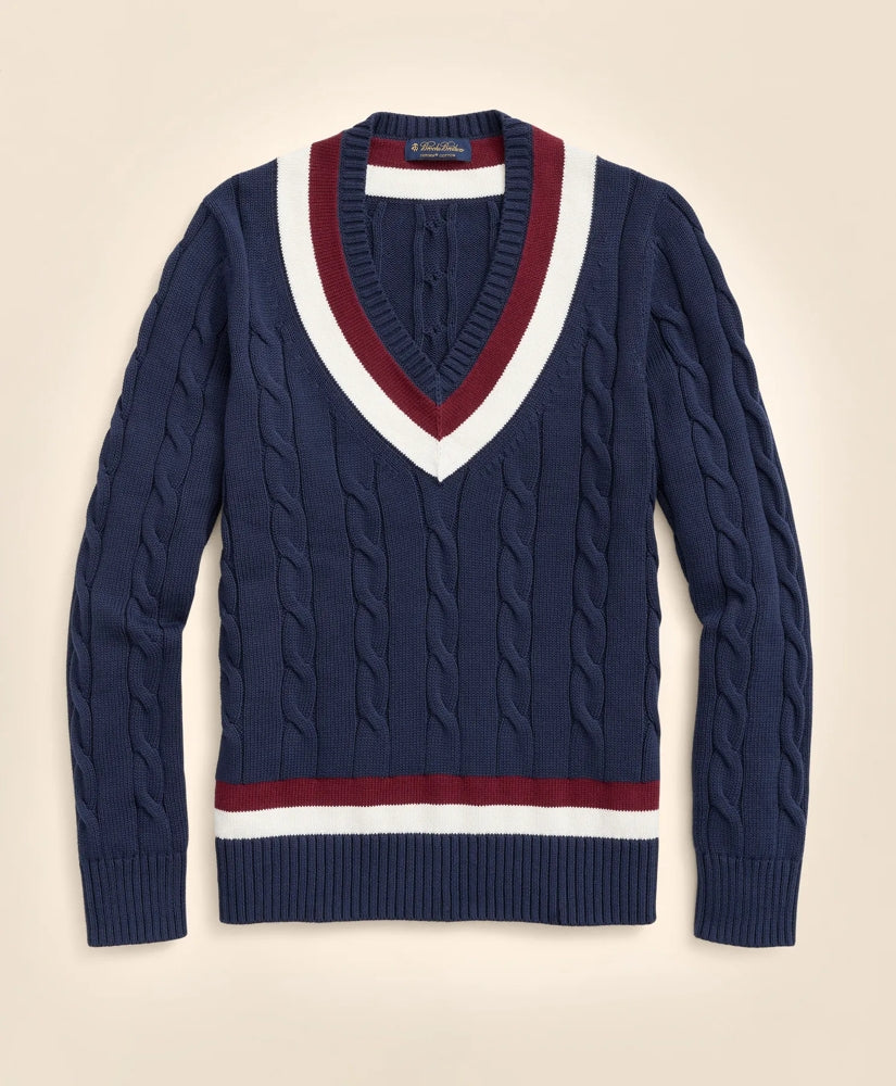 Vintage-Inspired Tennis V-Neck Sweater in Supima / Brooks Brothers Men