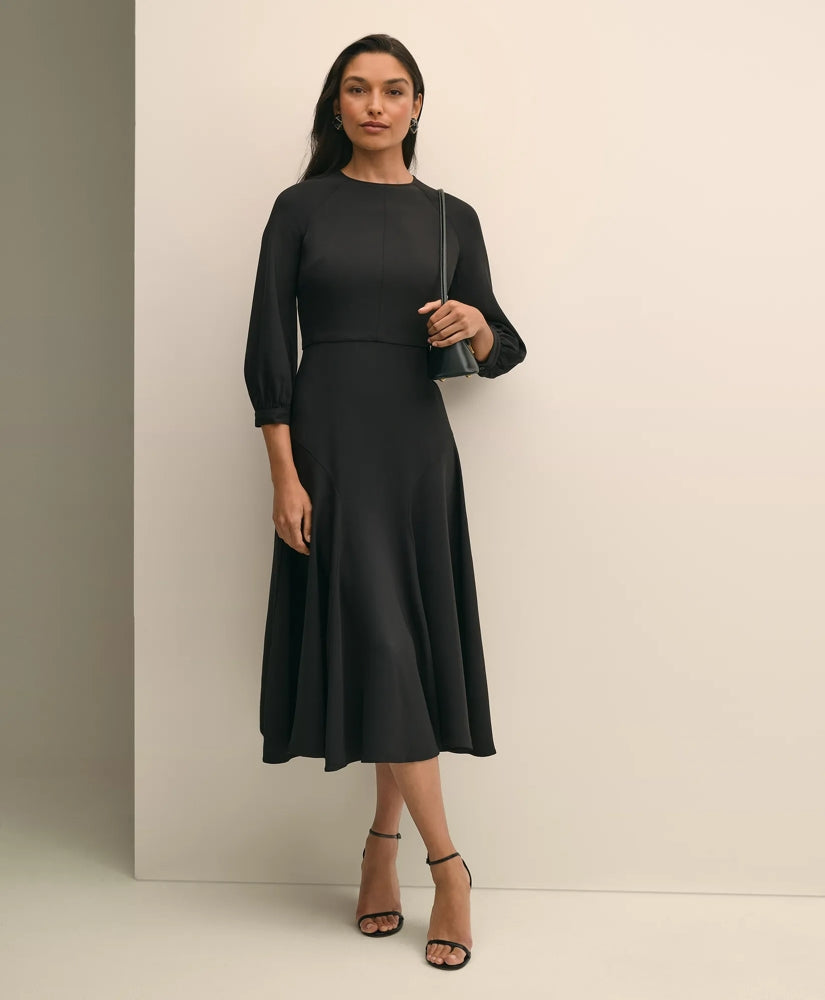 Viscose Blend Shirred-Sleeve Dress / Brooks Brothers Sale