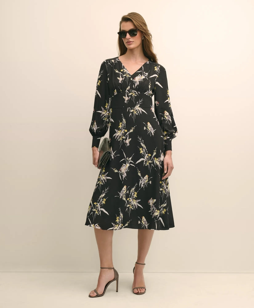 Viscose Fit & Flare Bird Print Dress / Brooks Brothers Sale