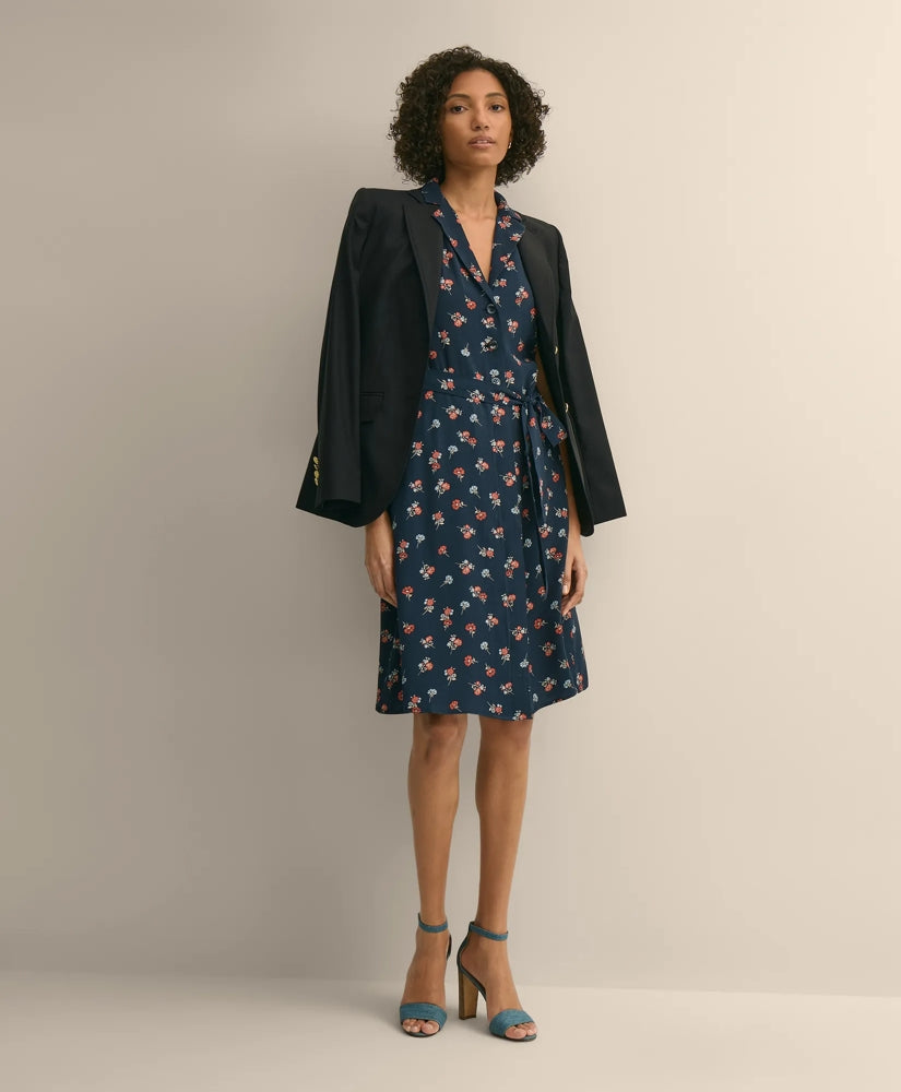 Viscose Floral Short-Sleeve Belted Shirt Dress / Brooks Brothers Sale