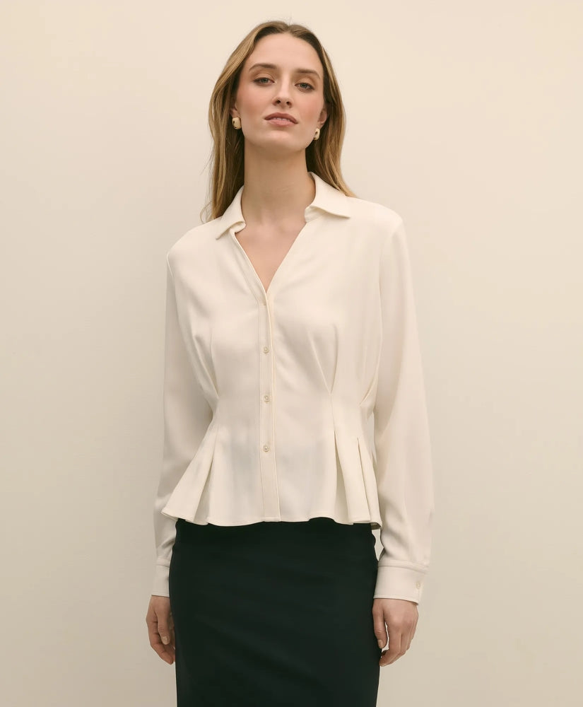 Viscose Pleated Peplum Blouse / Brooks Brothers Sale