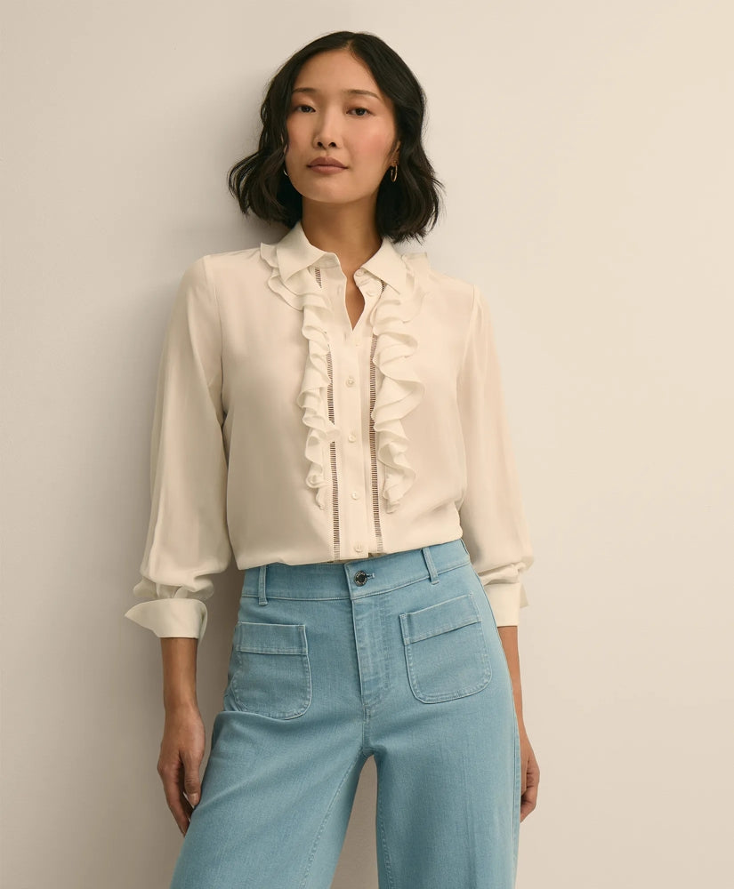Viscose Ruffle Open-Stitch Placket Blouse / Brooks Brothers Sale