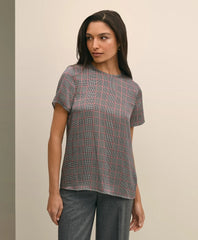 Washable Silk Charmeuse Plaid Short-Sleeve Top / Brooks Brothers Sale