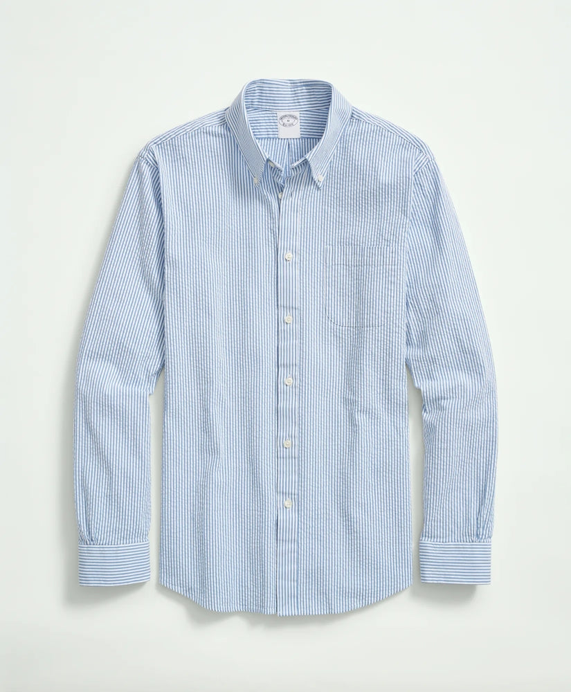 Washed Cotton Seersucker Button-Down Collar, Stripe Sport Shirt / Brooks Brothers Men