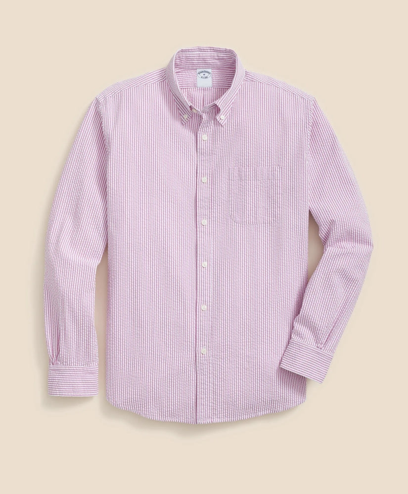 Washed Cotton Seersucker Button-Down Collar, Stripe Sport Shirt / Brooks Brothers Men