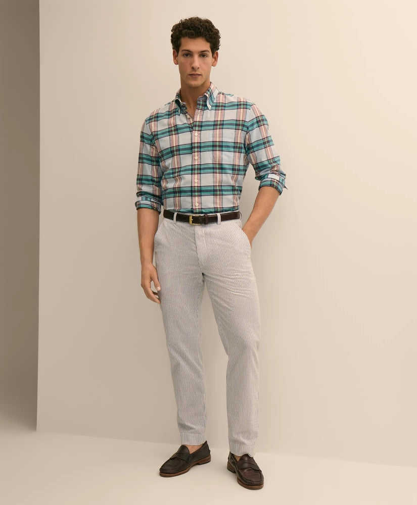 Washed Cotton Seersucker Pants / Brooks Brothers Men