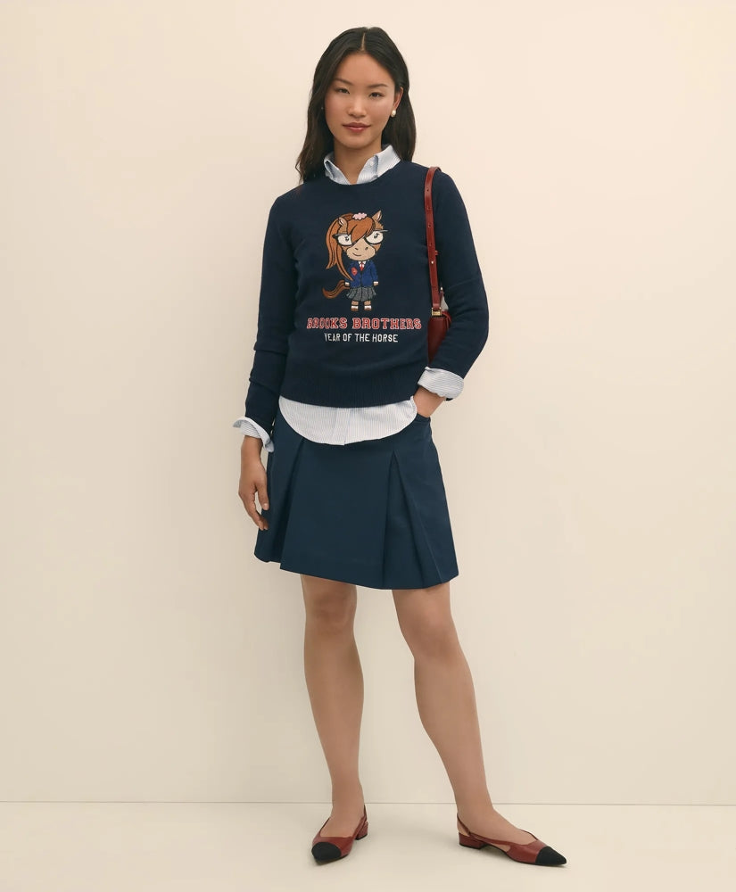 Women's Lunar New Year Merino-Wool-Blend Intarsia Crewneck Sweater / Brooks Brothers Sale