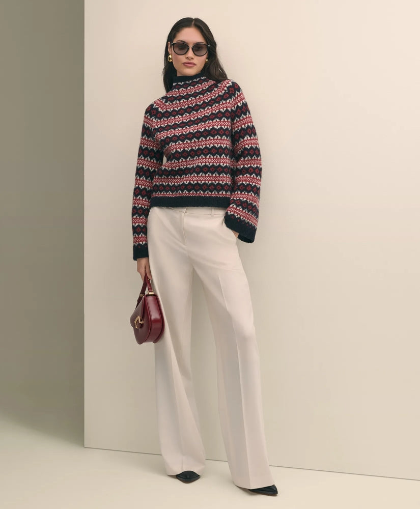 Wool Blend Funnel-Neck Fair Isle Sweater / Brooks Brothers Sale
