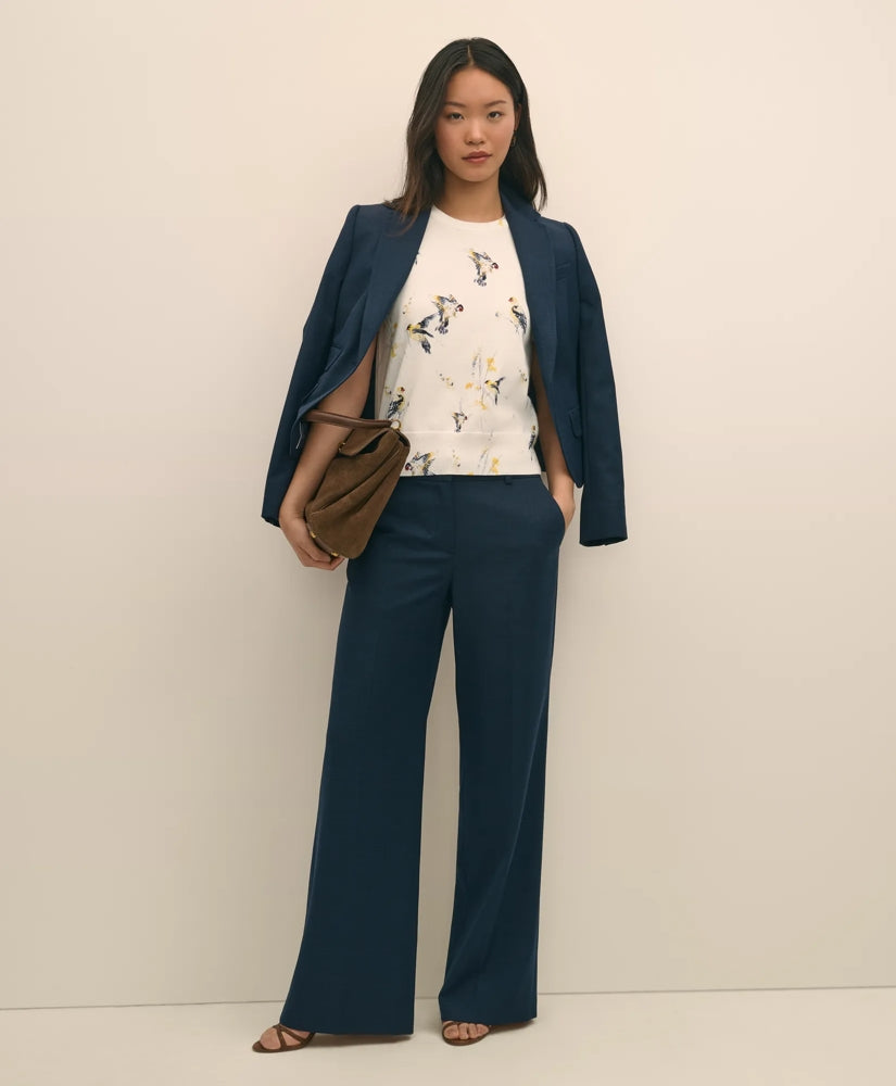 Wool Blend Hopsack Wide-Leg Pants / Brooks Brothers Sale