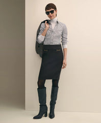 Wool Blend Horsebit-Trim Pencil Skirt / Brooks Brothers Sale