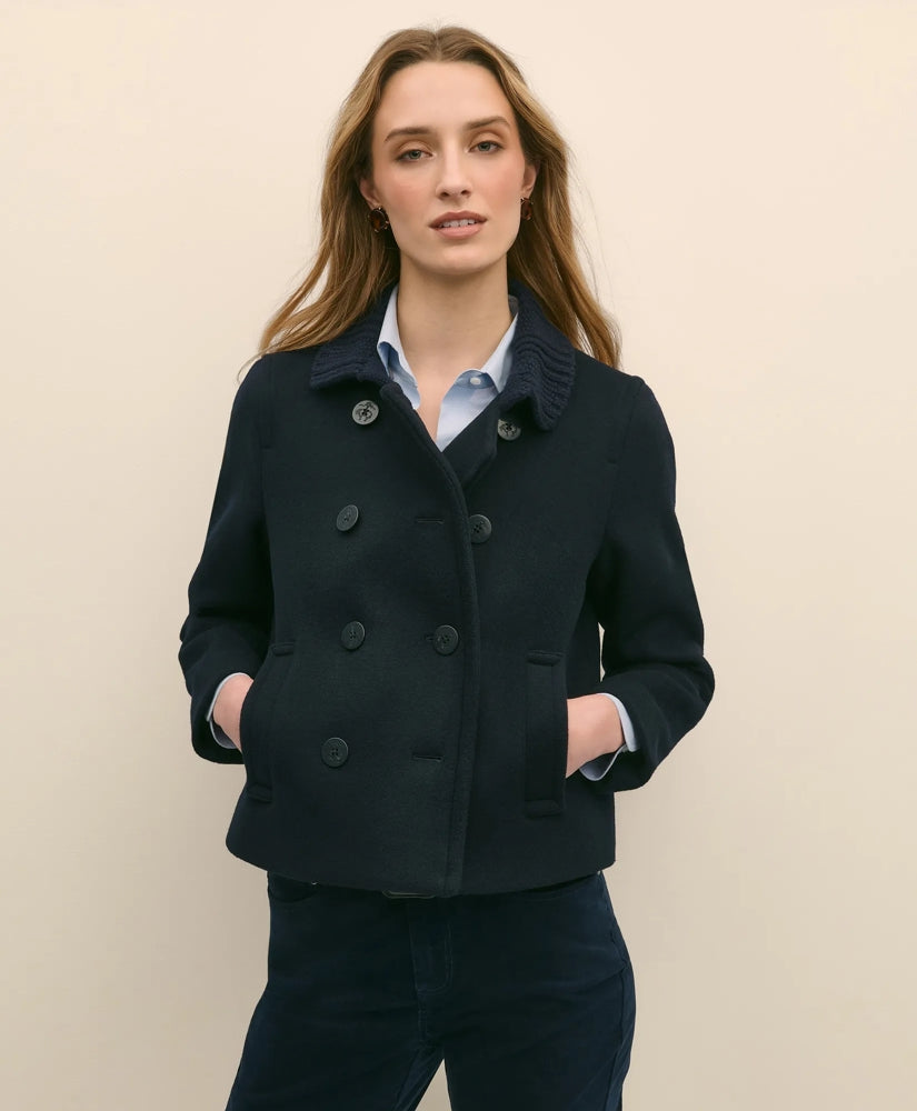 Wool Cropped Peacoat With Sweater Collar / Brooks Brothers Sale