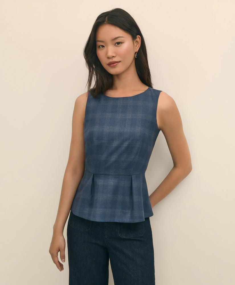 Wool-Silk Blend Sleeveless Plaid Peplum Top / Brooks Brothers Sale