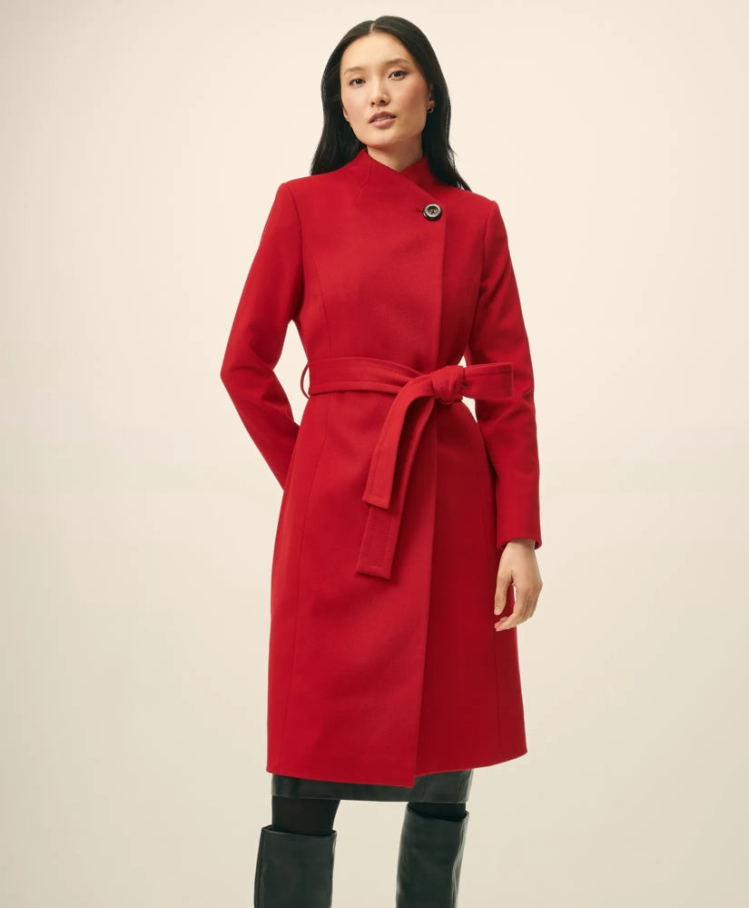 Wrap Coat in Water-Repellent Brushed-Twill Wool / Brooks Brothers Women