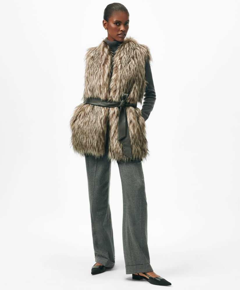 Belted Faux Fur Vest / Brooks Brothers Sale