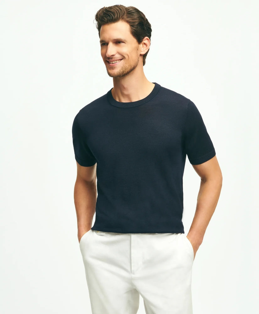 Lightweight Luxe All-Season Sweater, Short Sleeve Crewneck / Brooks Brothers Men