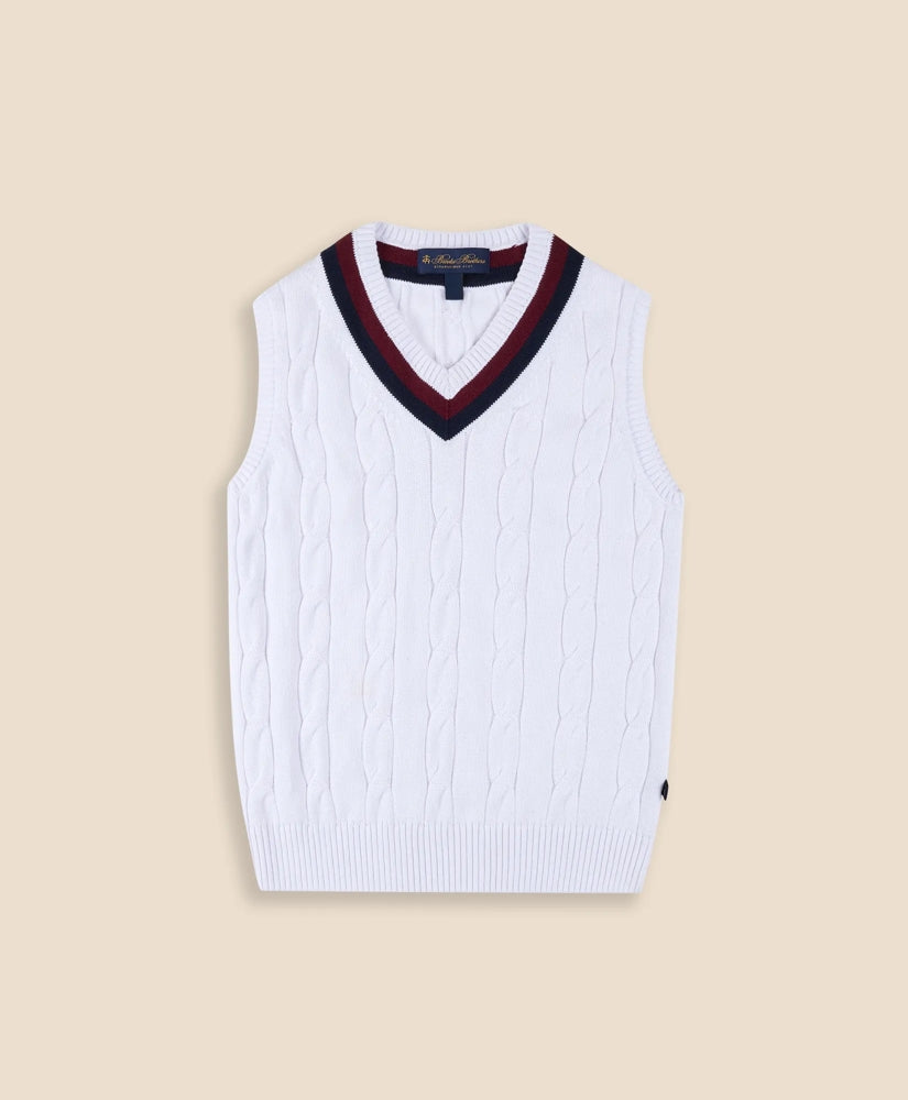 Boys Classic Cable Knit Tennis Vest / Brooks Brothers Boys