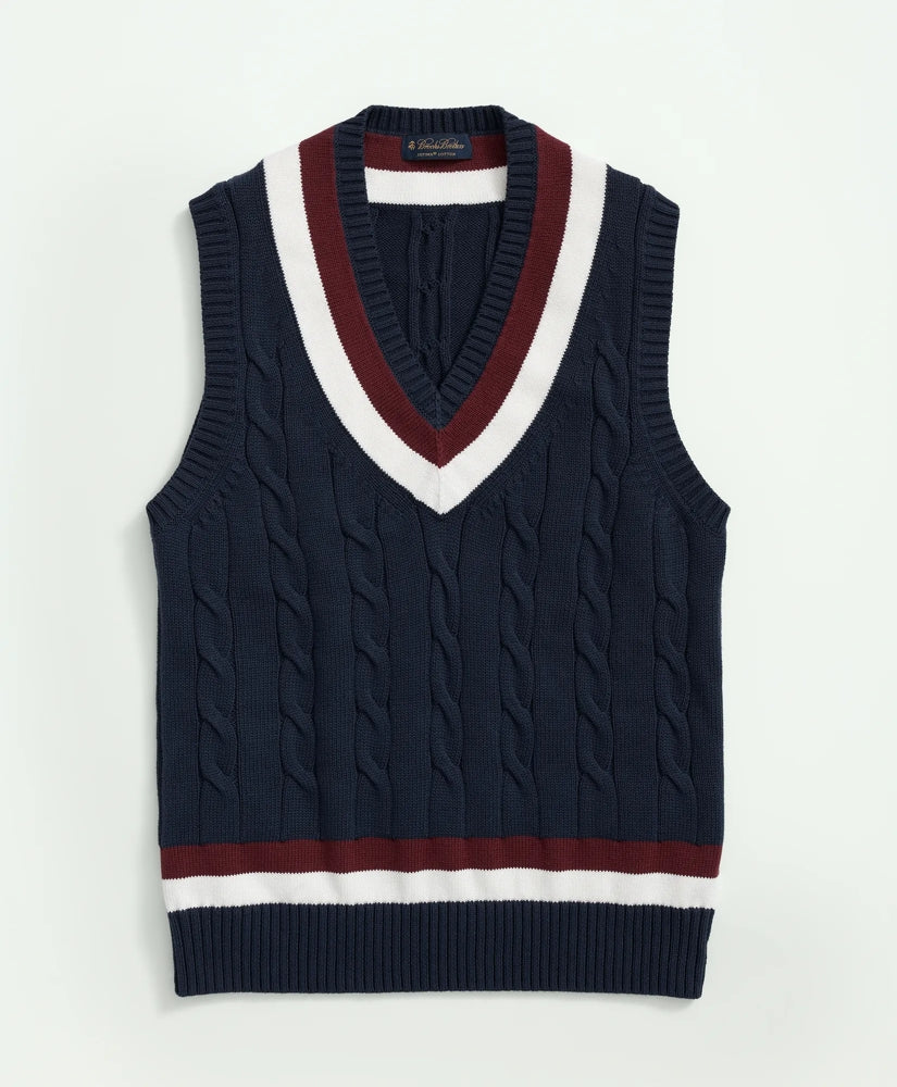 Vintage-Inspired Tennis V-Neck Vest in Supima / Brooks Brothers Men