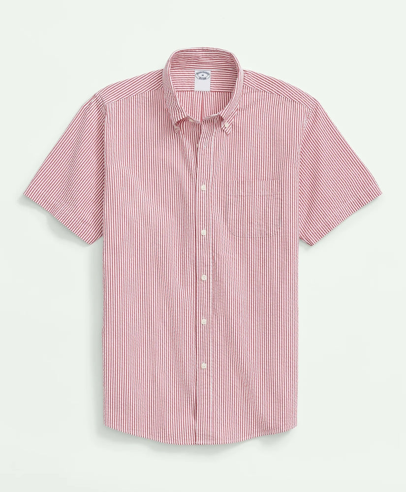 Washed Cotton Seersucker Button-Down Collar, Stripe Short-Sleeve Sport Shirt / Brooks Brothers Shirts
