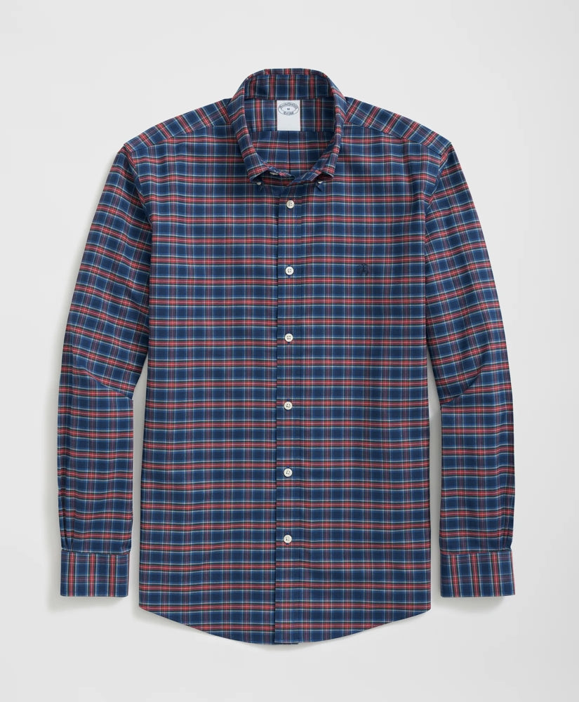 Stretch Cotton Non-Iron Oxford Polo Button Down Collar, Tartan Shirt / Brooks Brothers Sale