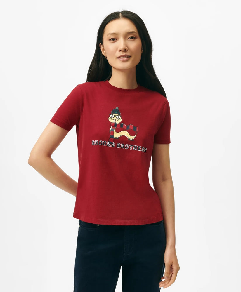 Women's Lunar New Year Cotton Snake Motif T-Shirt / Brooks Brothers Sale