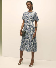 Chiffon Floral Flutter Sleeve Dress / Brooks Brothers Sale