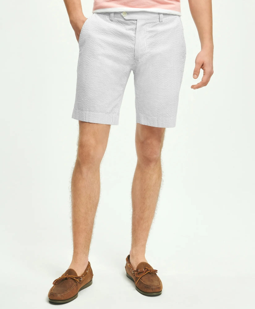 Washed Stretch Cotton Seersucker Shorts / Brooks Brothers Sale