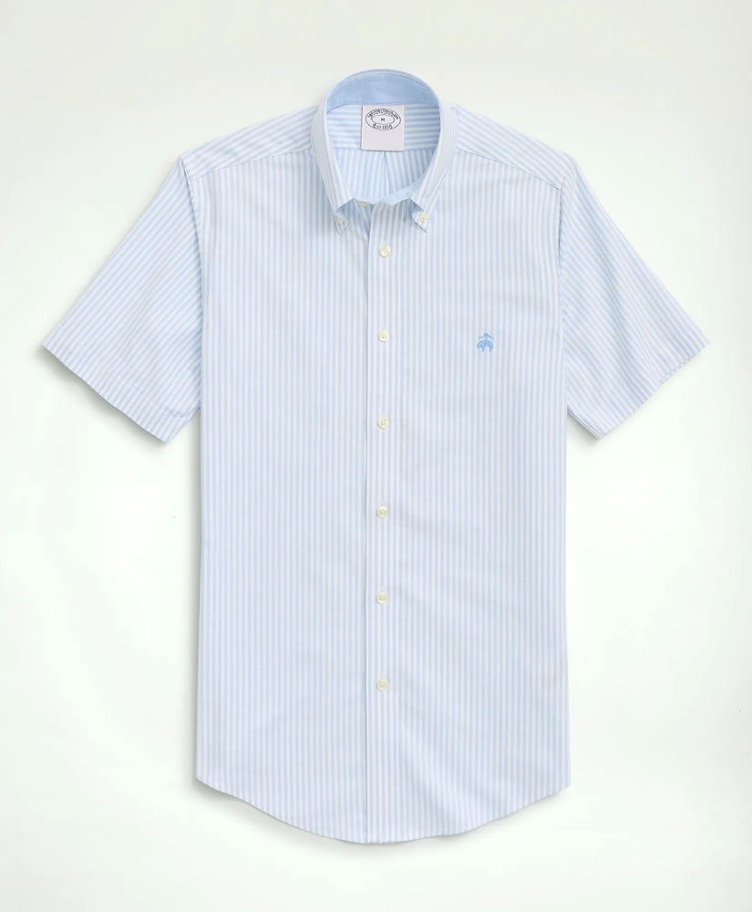 Stretch Non-Iron Oxford Button-Down Collar, Bengal Stripe Short- Sleeve Sport Shirt / Brooks Brothers Men
